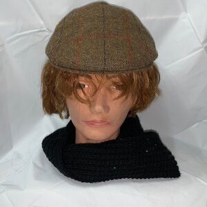 𝅺CITY Sport Brown with Red and black “Plaid” Wool Cabby Hat Size 57 (7-1/8)